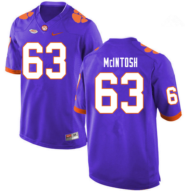Men #63 Zac McIntosh Clemson Tigers College Football Jerseys Sale-Purple - Click Image to Close